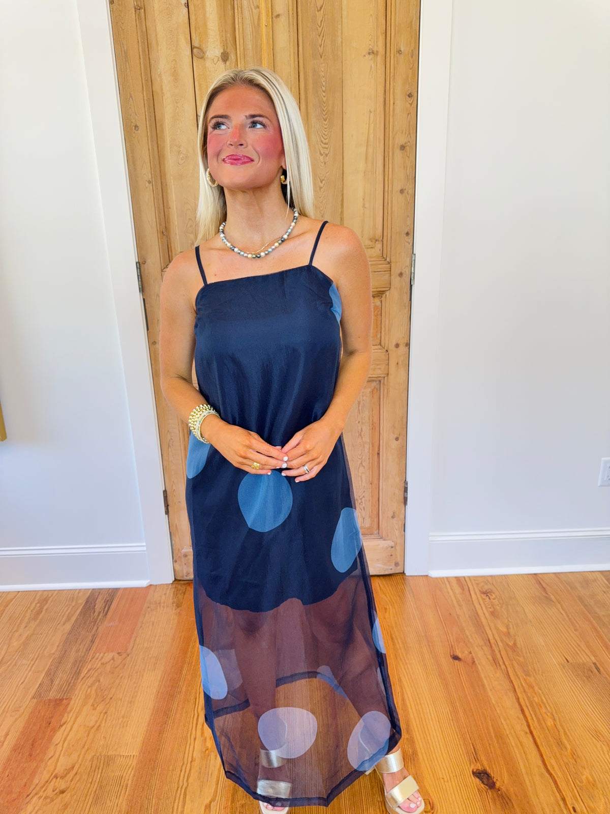 Hayden Polka Dot Sheer Overlay Maxi Dress