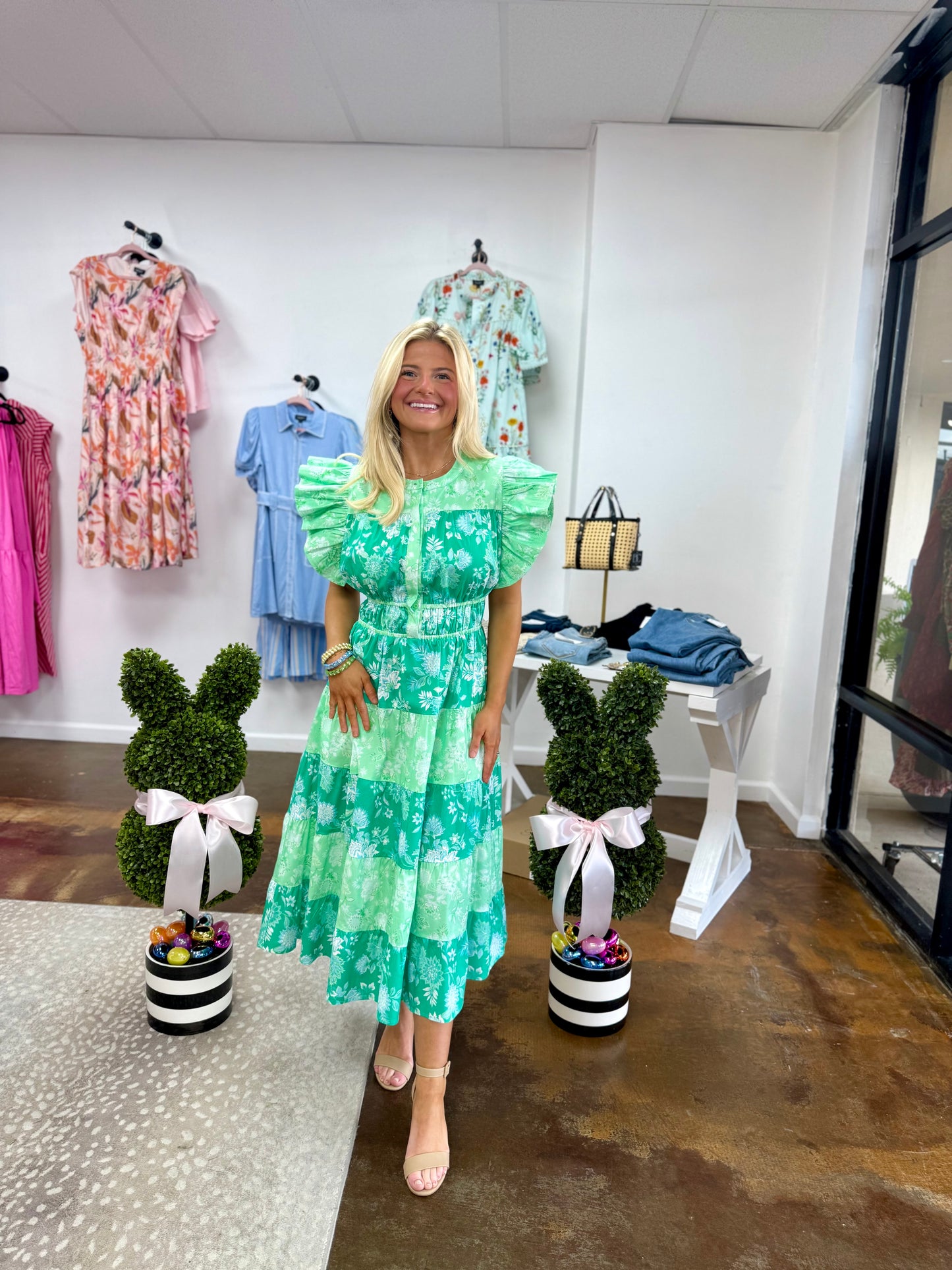 Botanical Garden Color Block Tiered Midi Dress