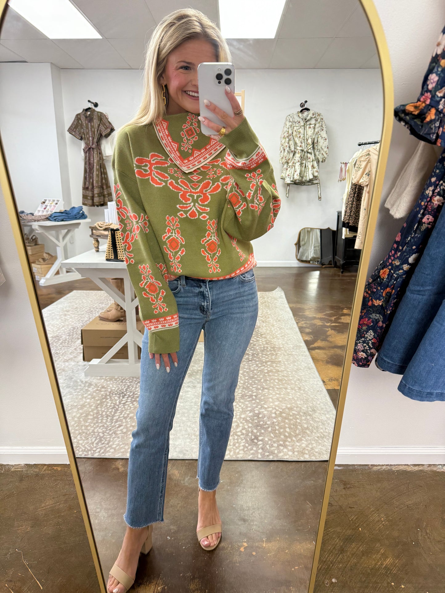 Long Sleeve Print Sweater