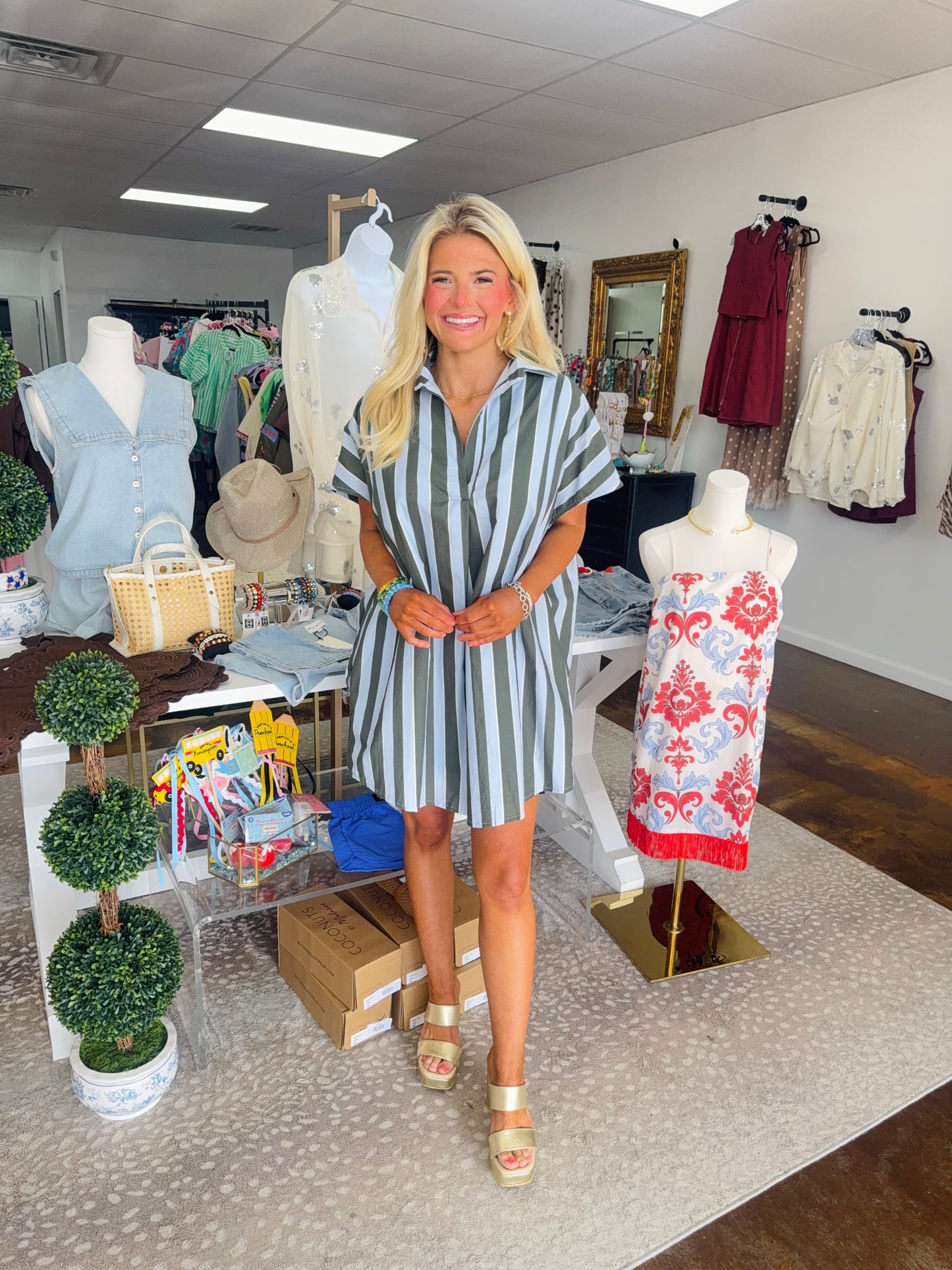 Bold Stripe Vneck Collar
Signature Shirt Dress