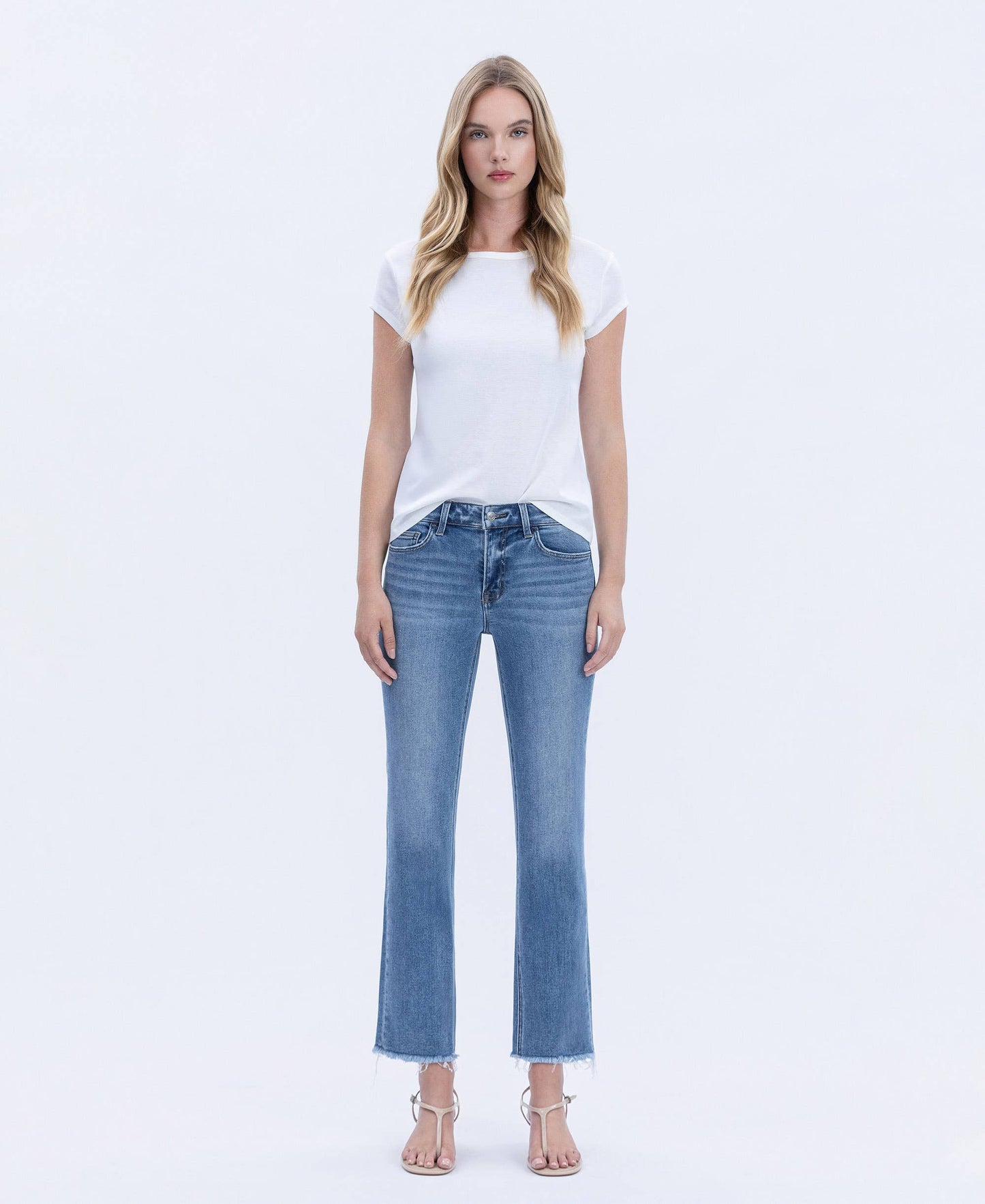 MID RISE RAW HEM CROP STRAIGHT JEANS V2750N