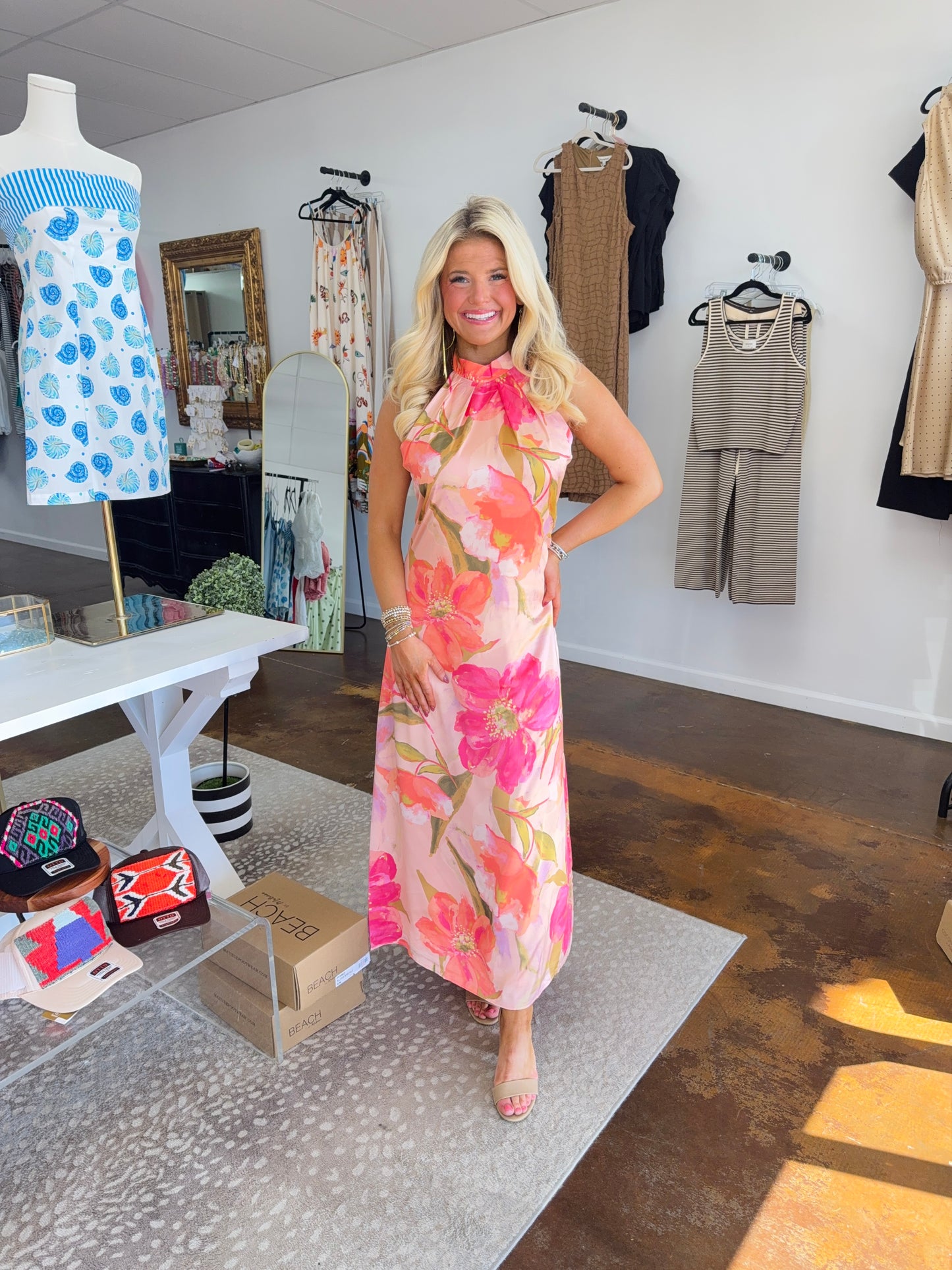 Floral Print Halter Neck Midi Dress