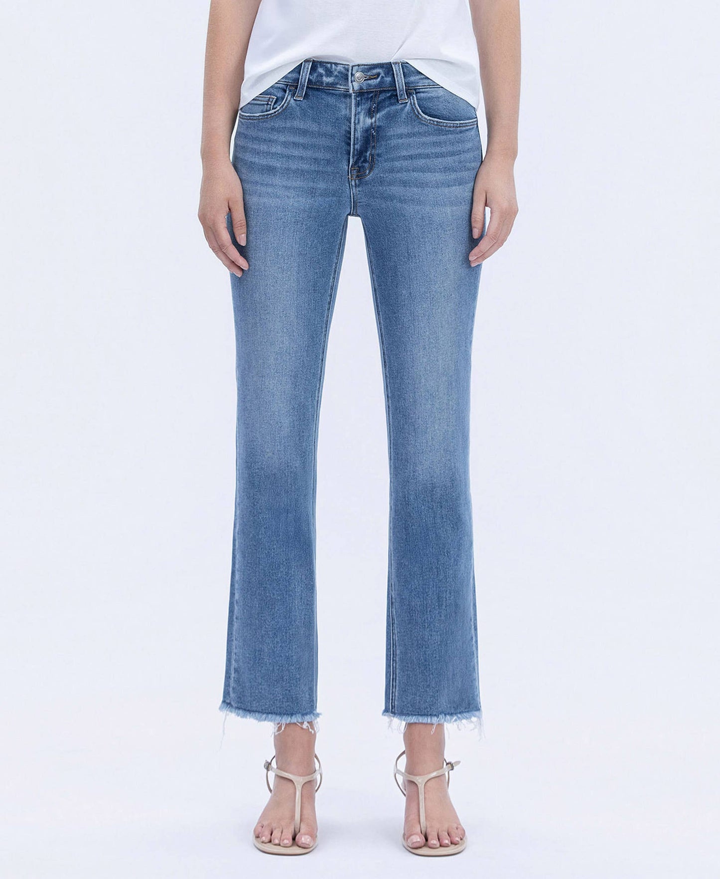 MID RISE RAW HEM CROP STRAIGHT JEANS V2750N
