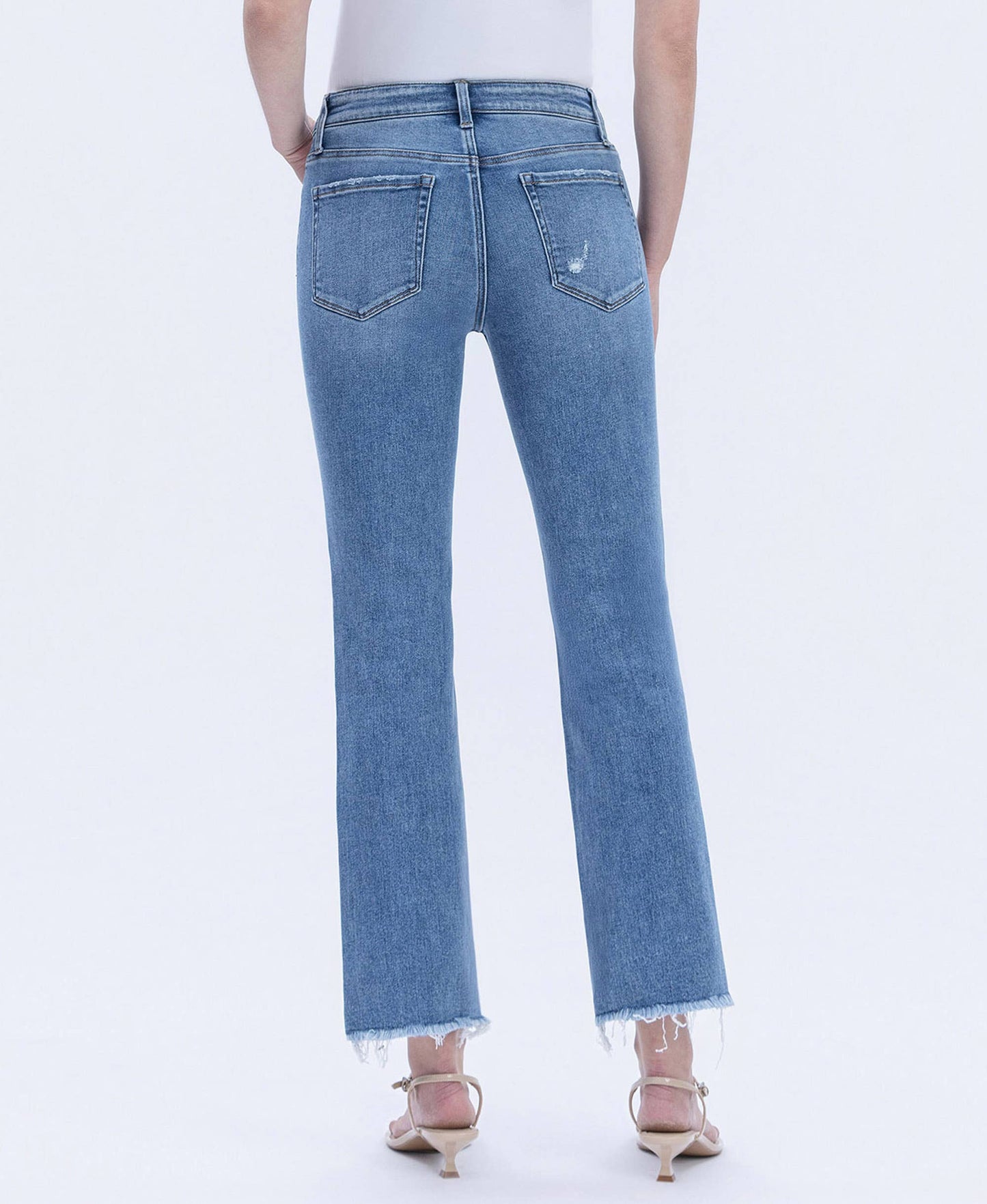 MID RISE RAW HEM CROP STRAIGHT JEANS V2750N