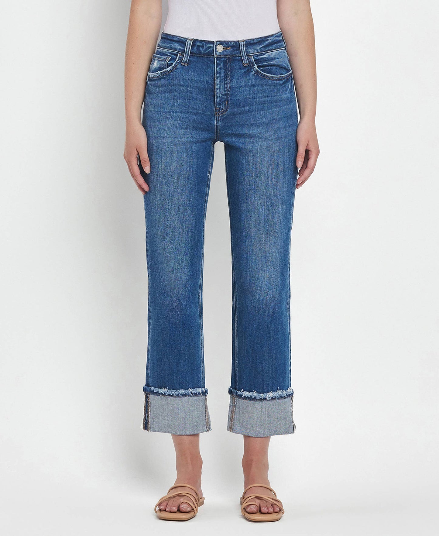HIGH RISE CUFFED STRAIGHT JEANS