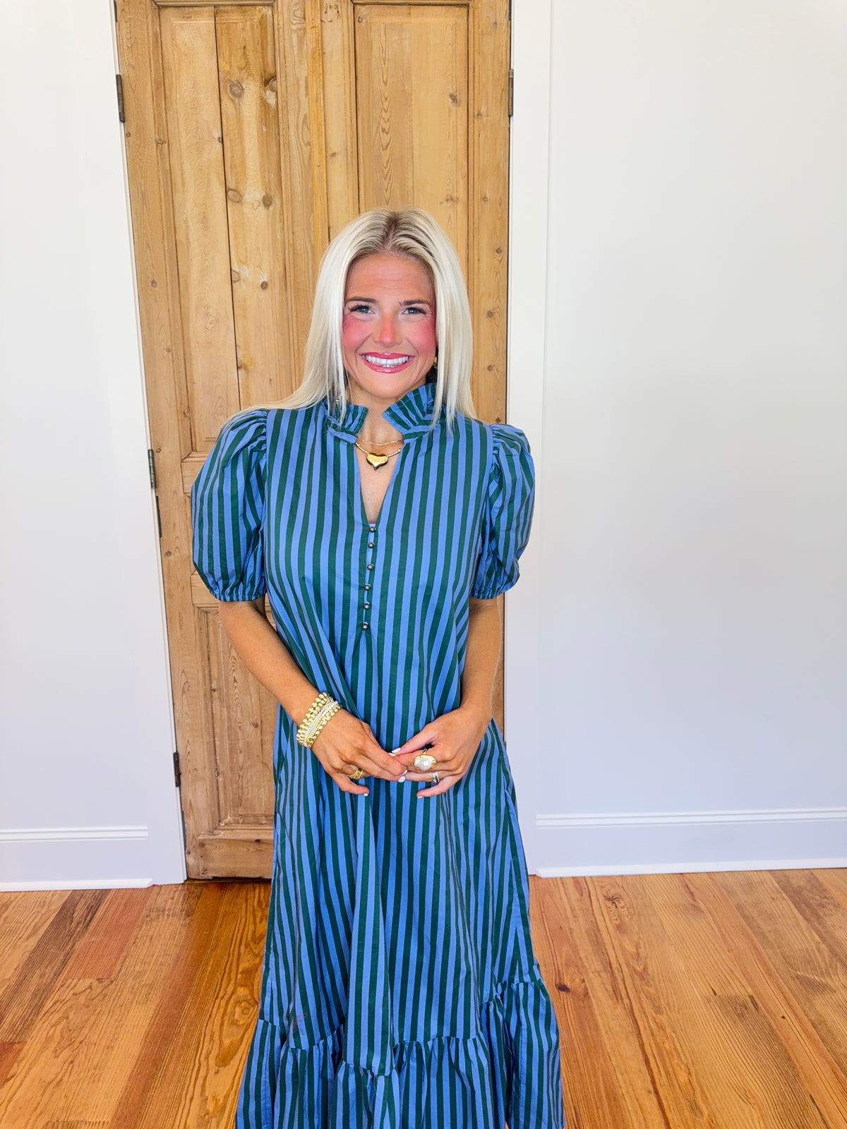 Gentry Striped Maxi with Ruffle Neck Detail