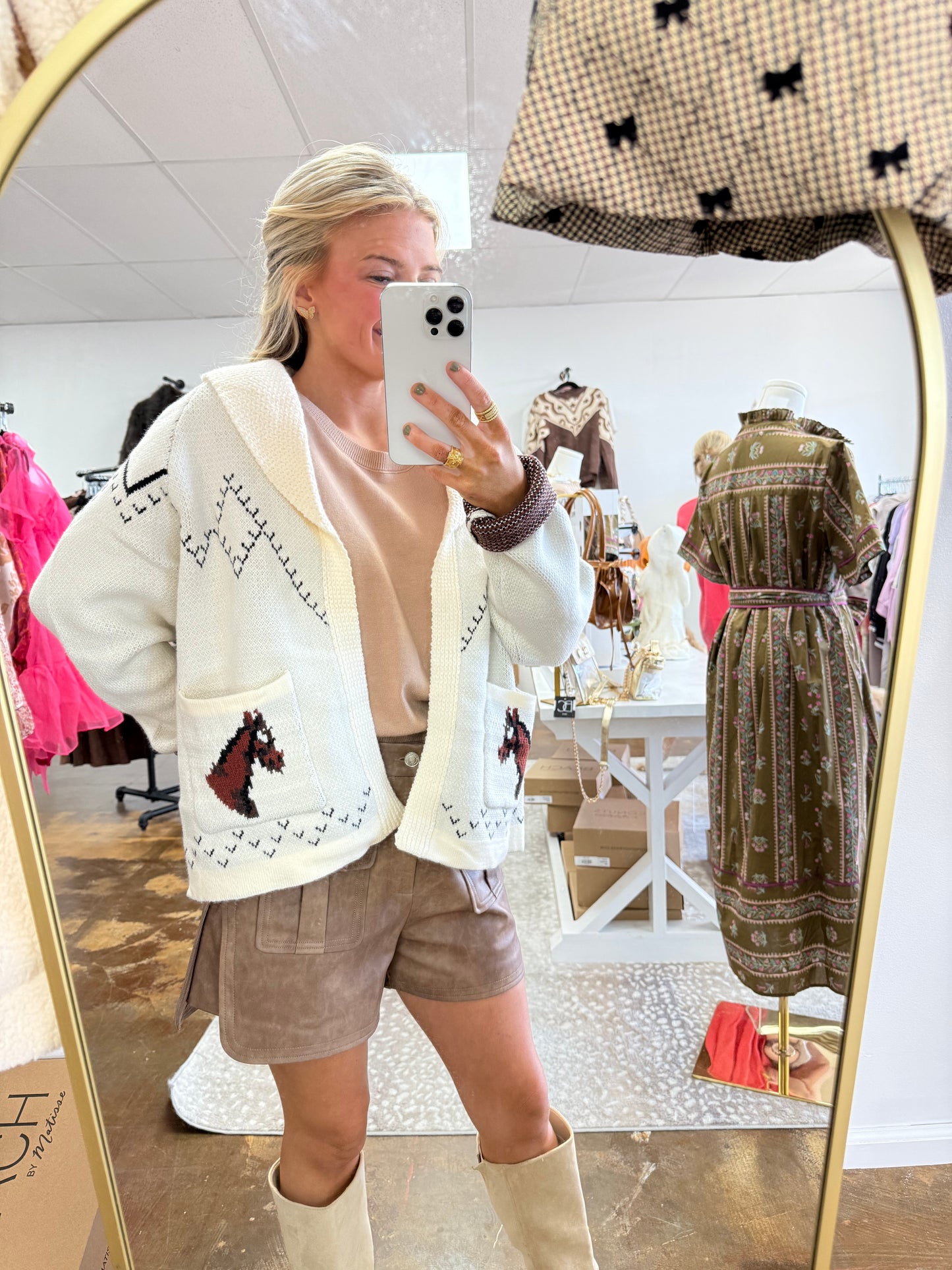 Ivory Cardigan with Horse Detail