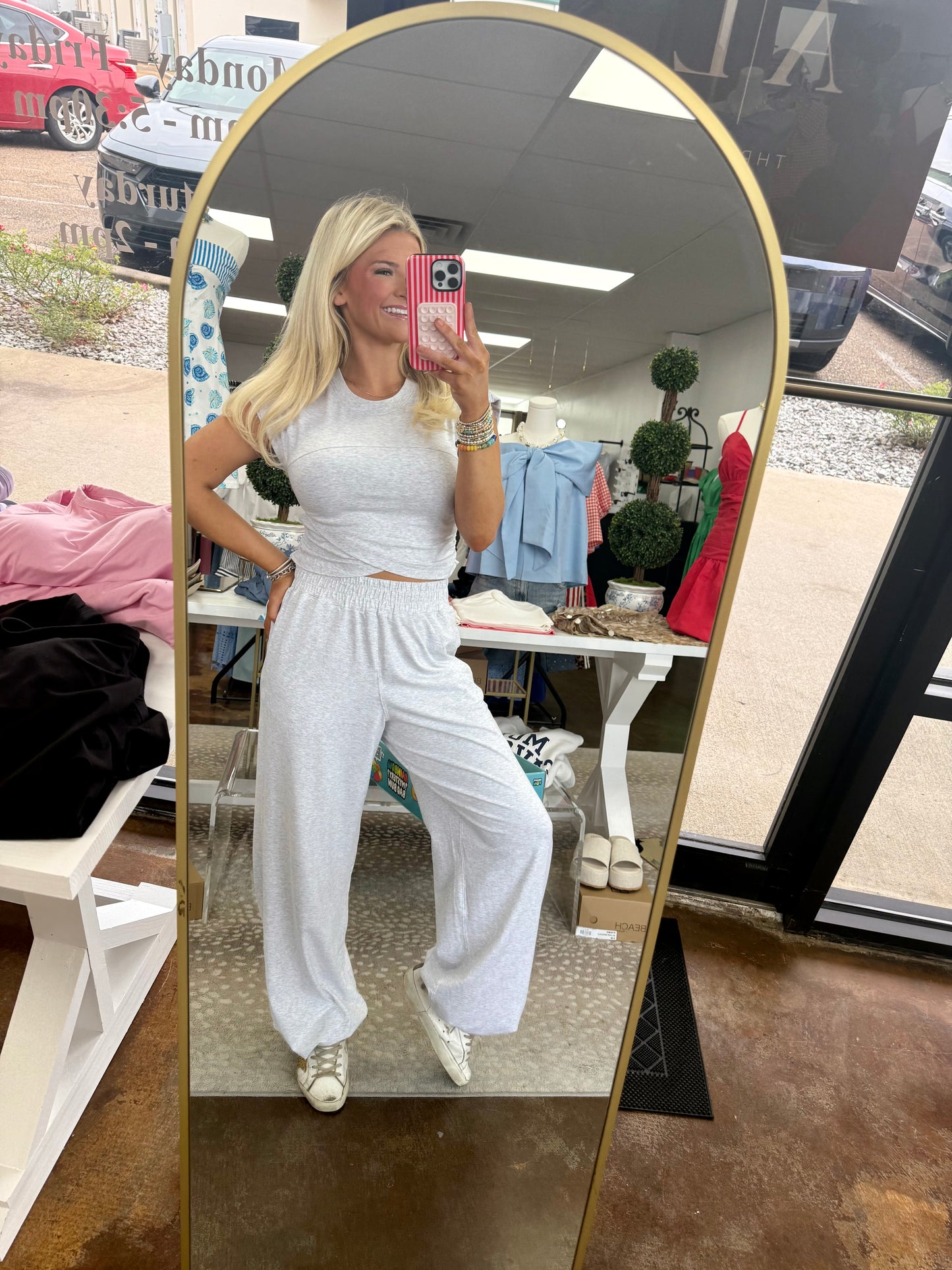 Sky Crossover Top & Wide Leg Pants Set - HGray