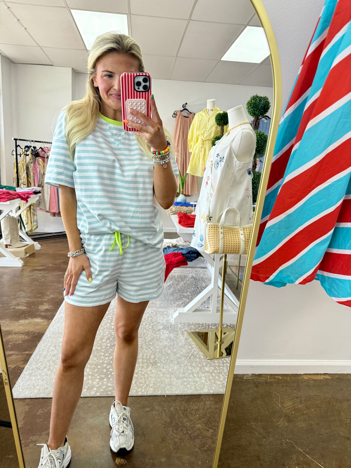 Summer Stripe Contrast Tee and Shorts Set