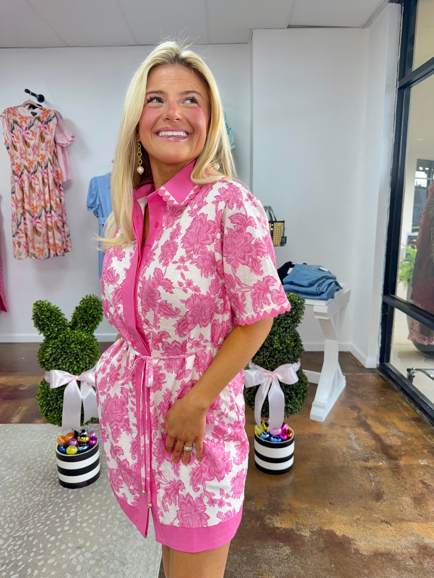 Floral Print Contrast Trim Mini Dress