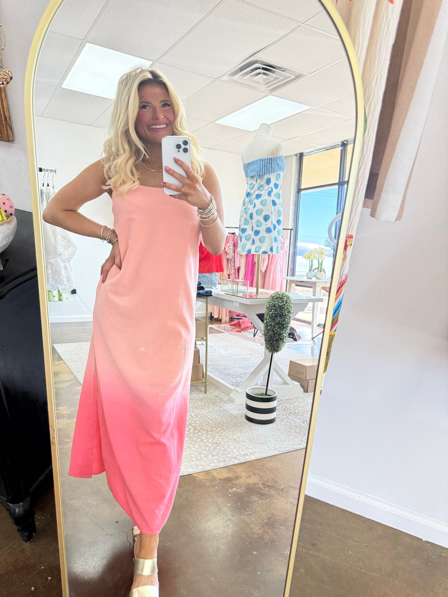 Ombré Pattern Side Slit Slip Midi Dress