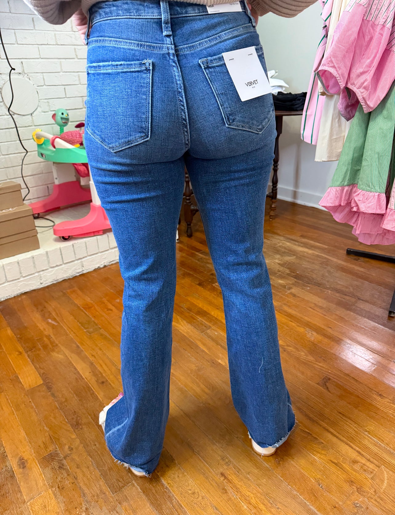 High Rise Raw Hem Flare Jeans