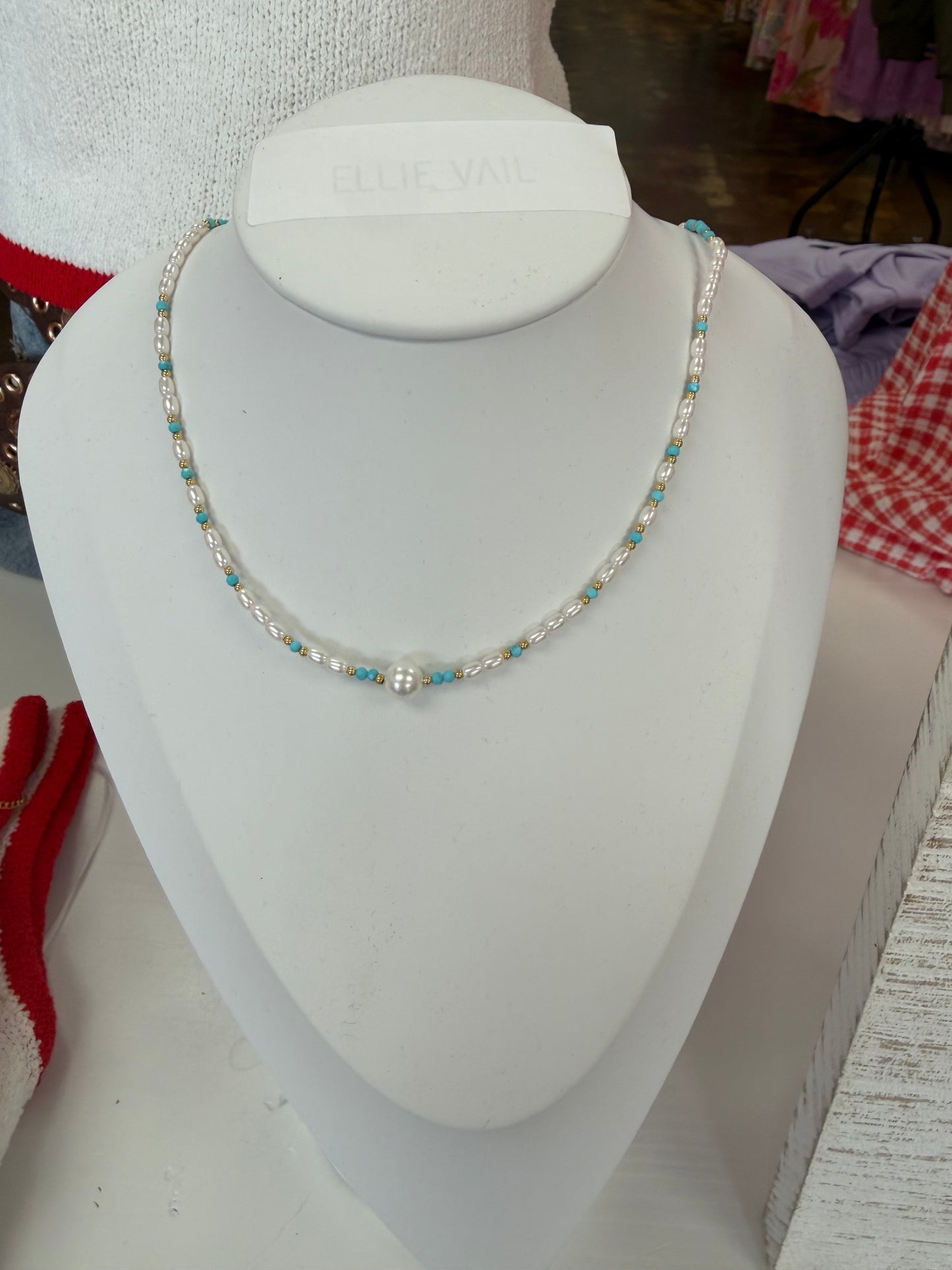 Teal Pearl Mini Bead Necklace
