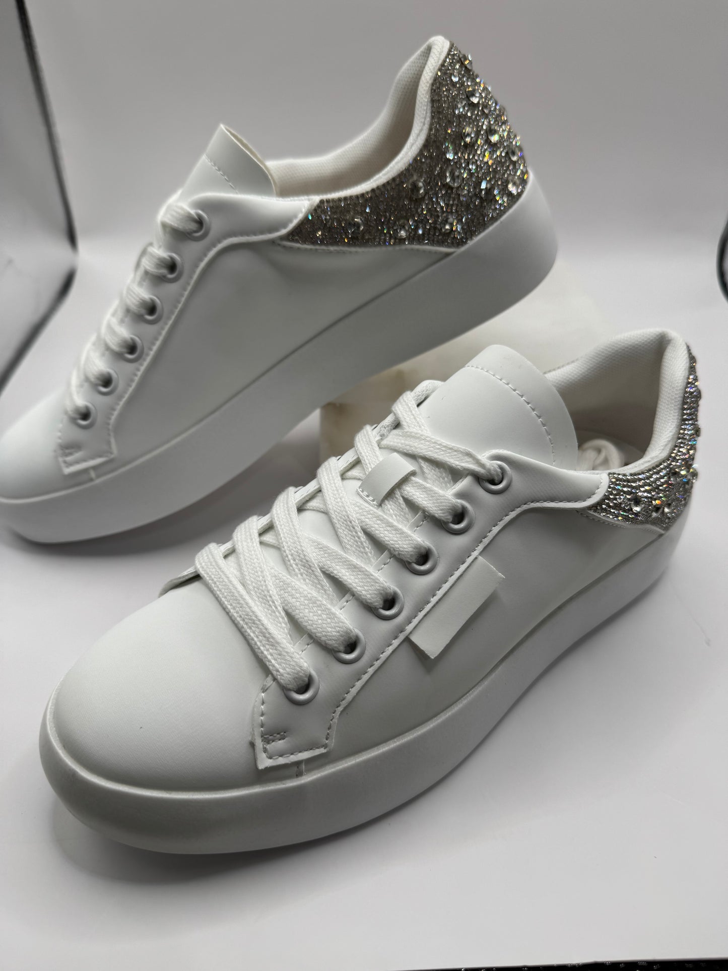 White sneaker with Rhinestone Detail