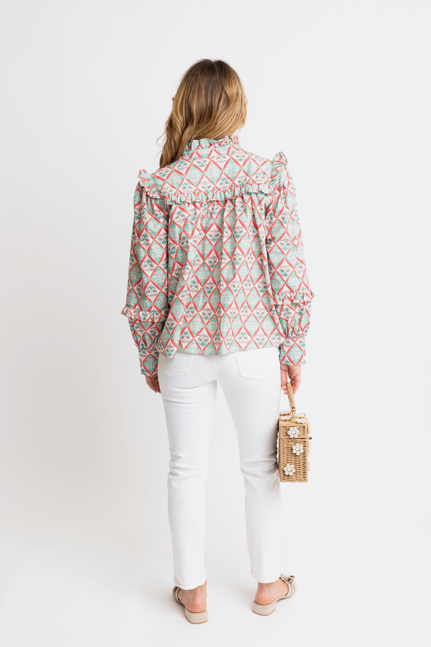 Paris Floral Vneck Ruffle Slv Top