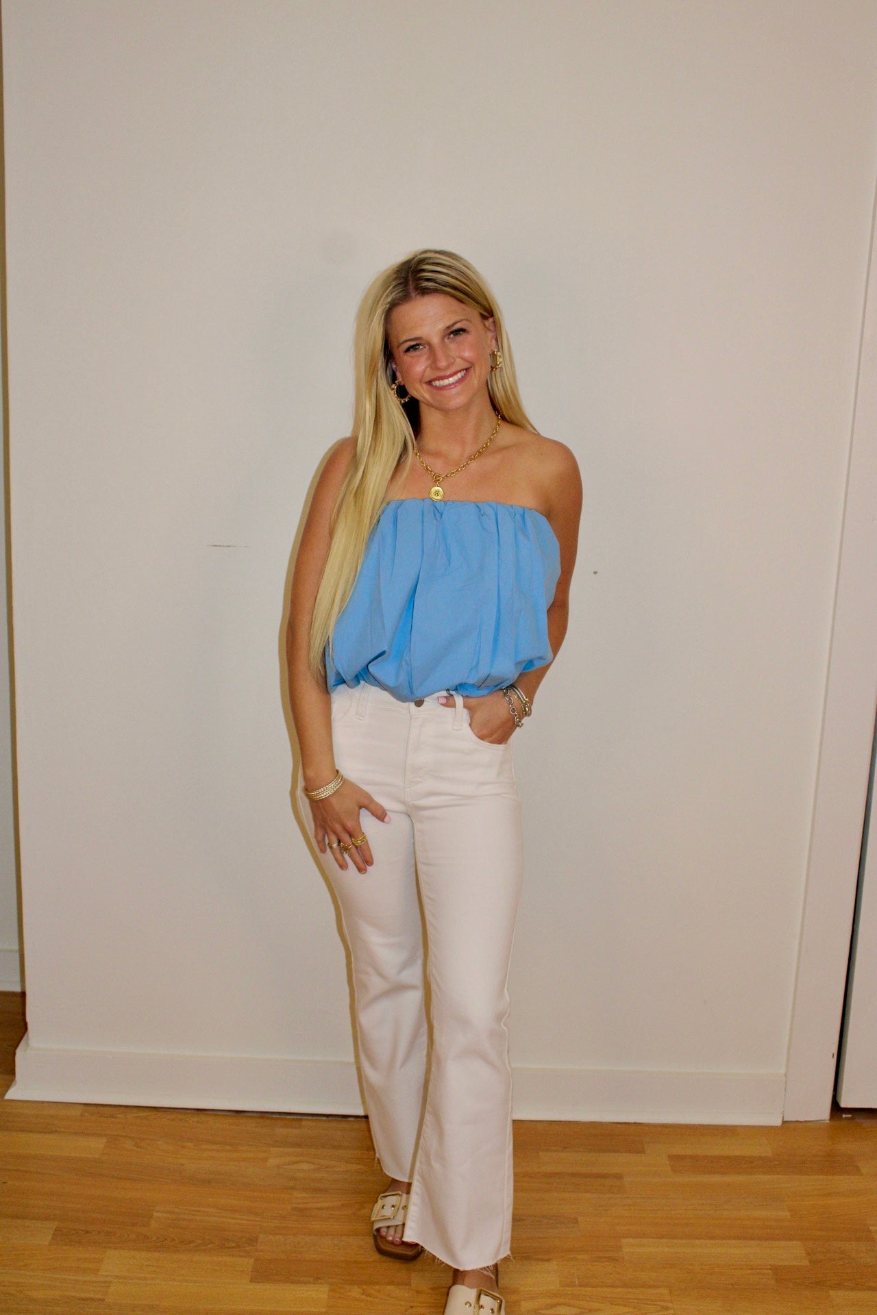 Strapless Bubble Hem Top