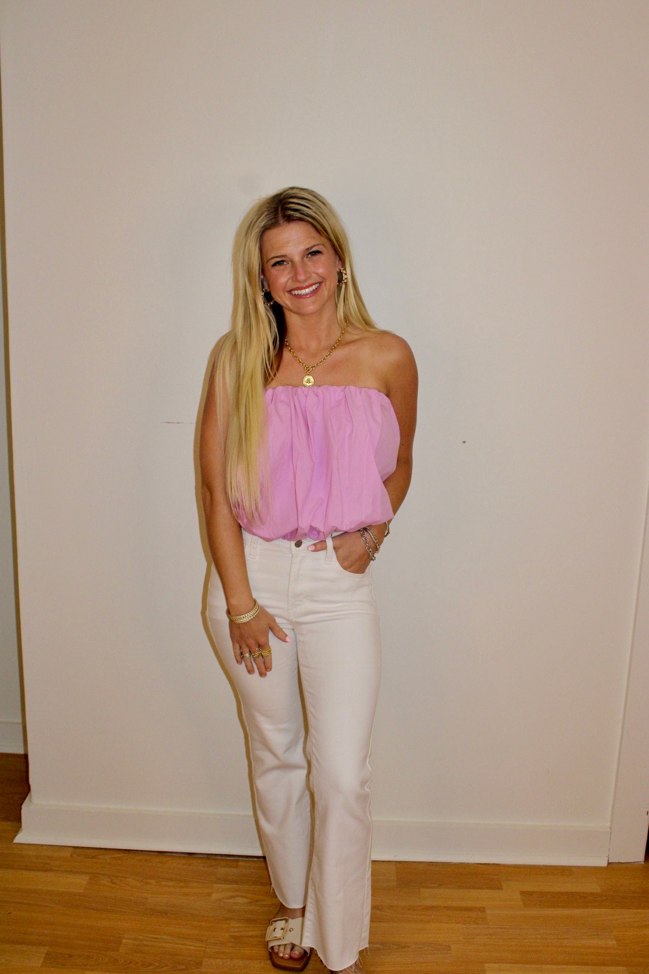 Strapless Bubble Hem Top