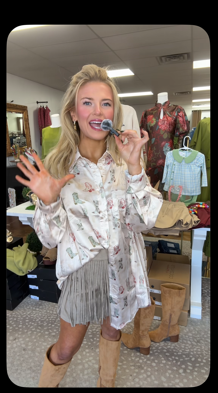Kayce Cowboy Boots Satin Blouse