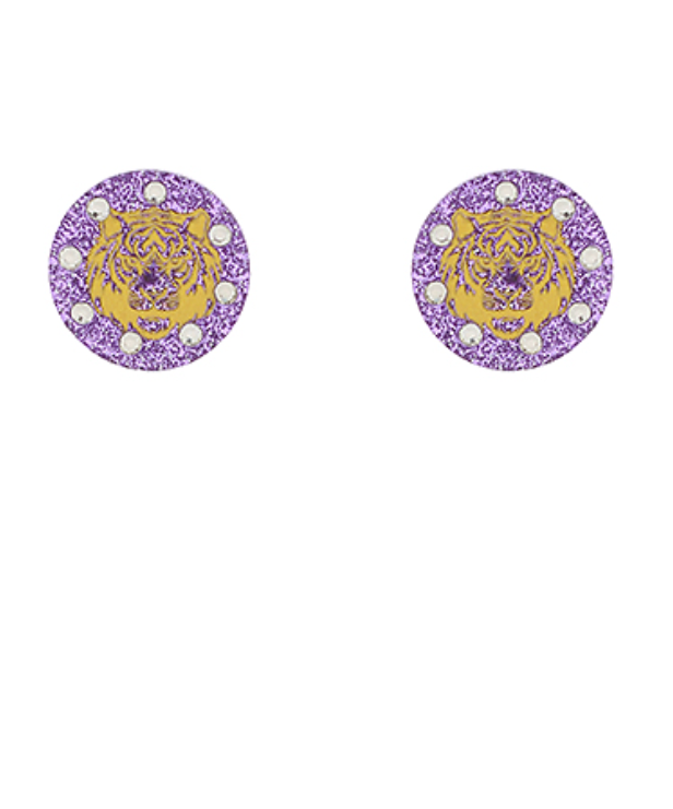 LSU Tigers GAME DAY Pave Football Mascot Disk Earrings