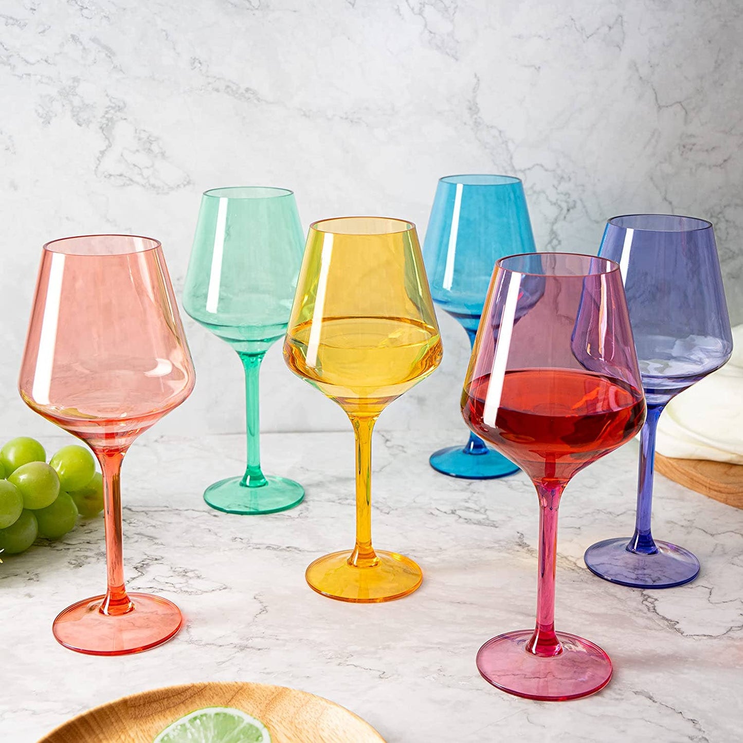 Colored Stemmed Wine Glasses, Acrylic Plastic oz Set - 6