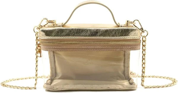 Clear Game Day Shoulder Box Bag - Gold