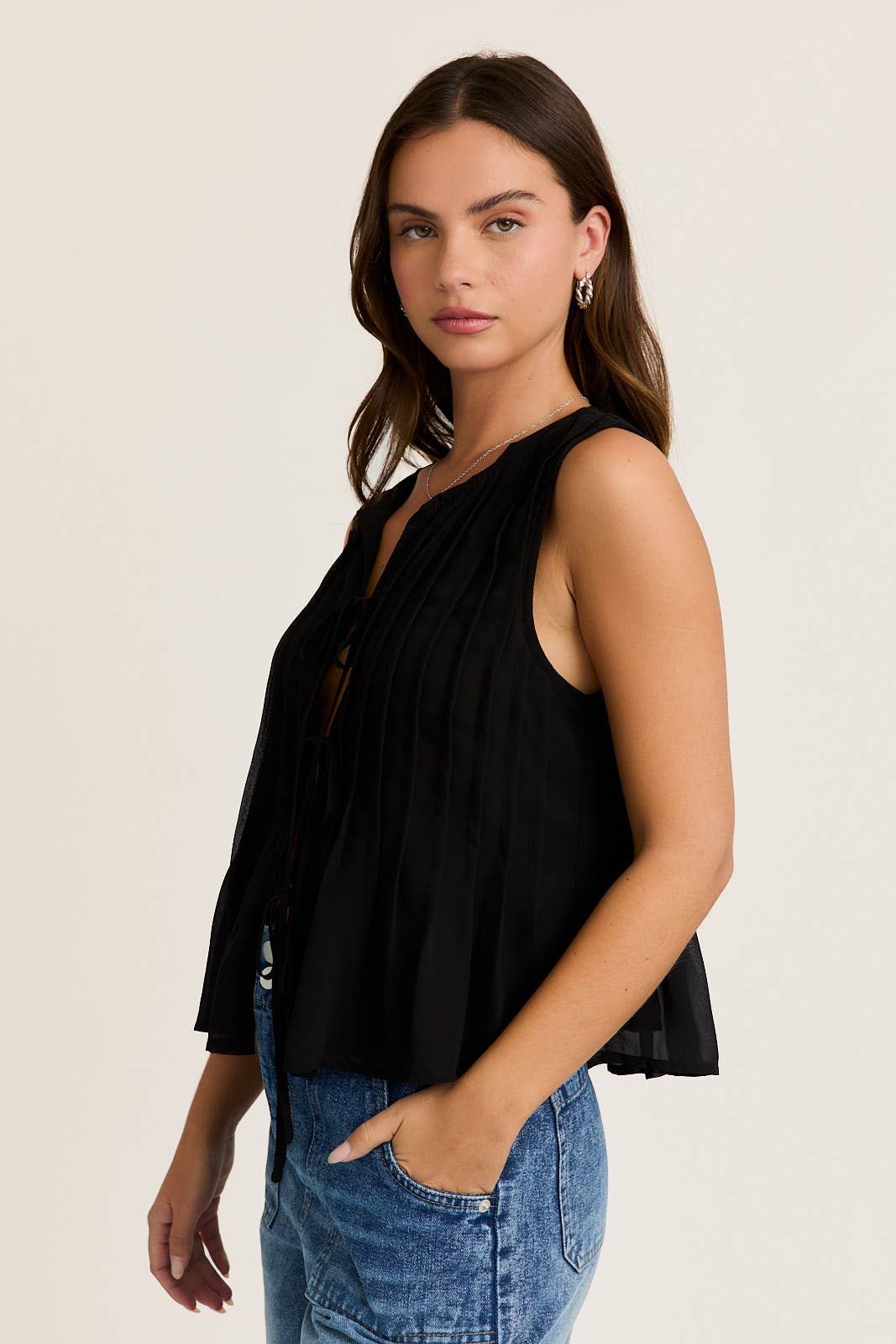 TUCK DETAIL SLEEVELESS TOP