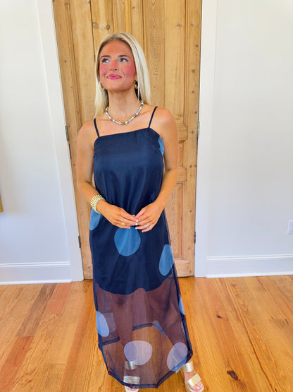 Hayden Polka Dot Sheer Overlay Maxi Dress