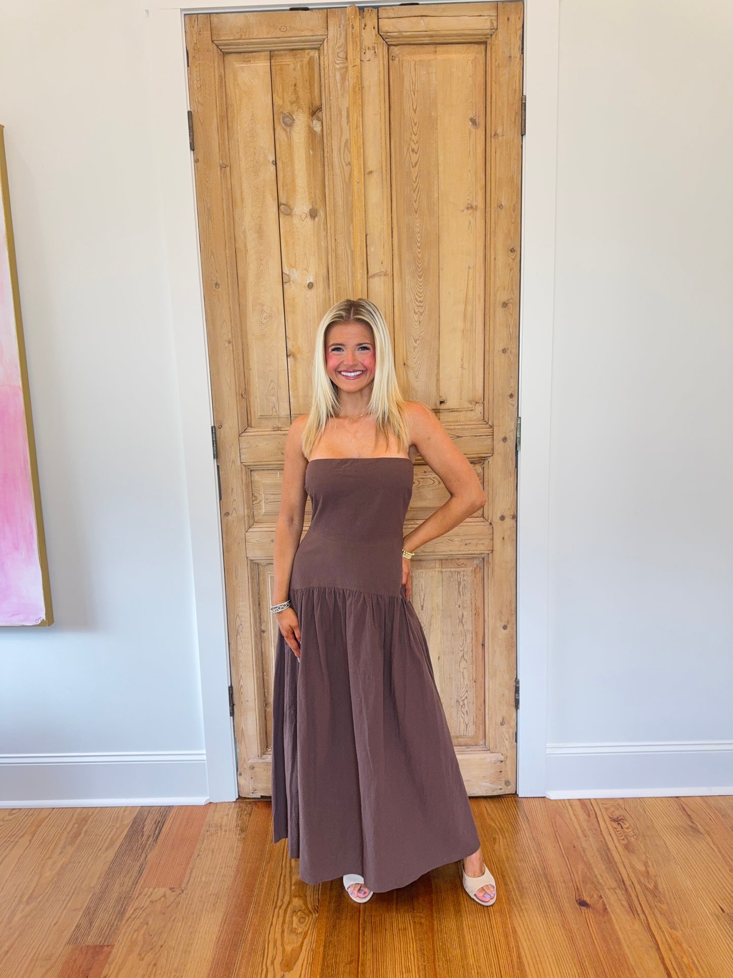 Bella Drop Waist Strapless Midi Dress