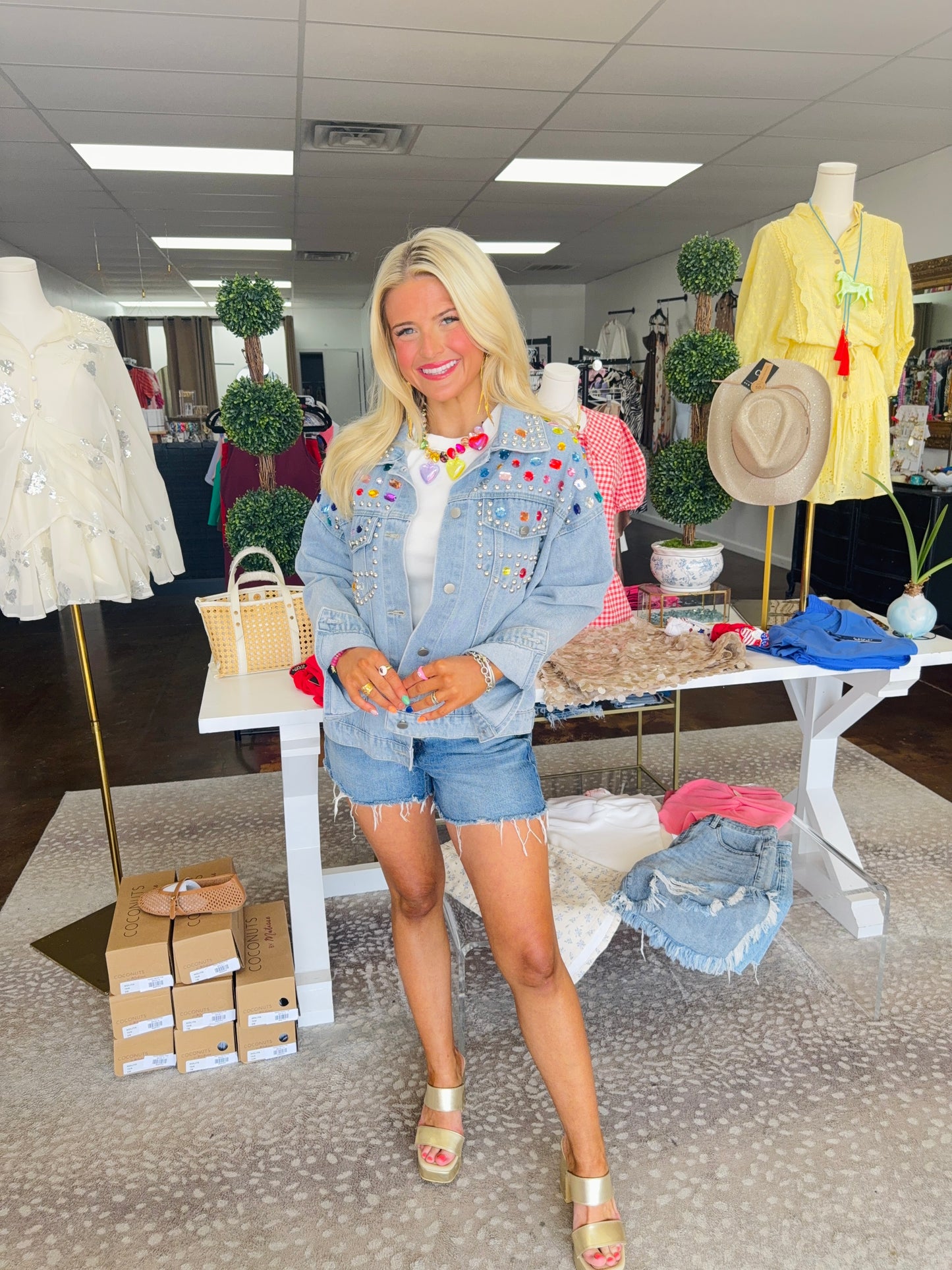 Gemstone Studded Denim Jacket
