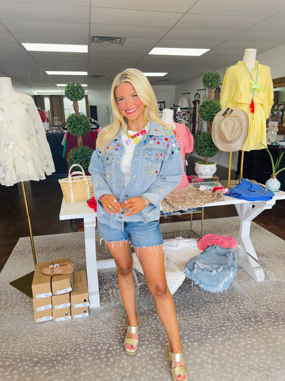 Gemstone Studded Denim Jacket