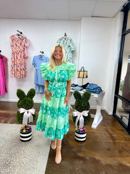 Botanical Garden Color Block Tiered Midi Dress