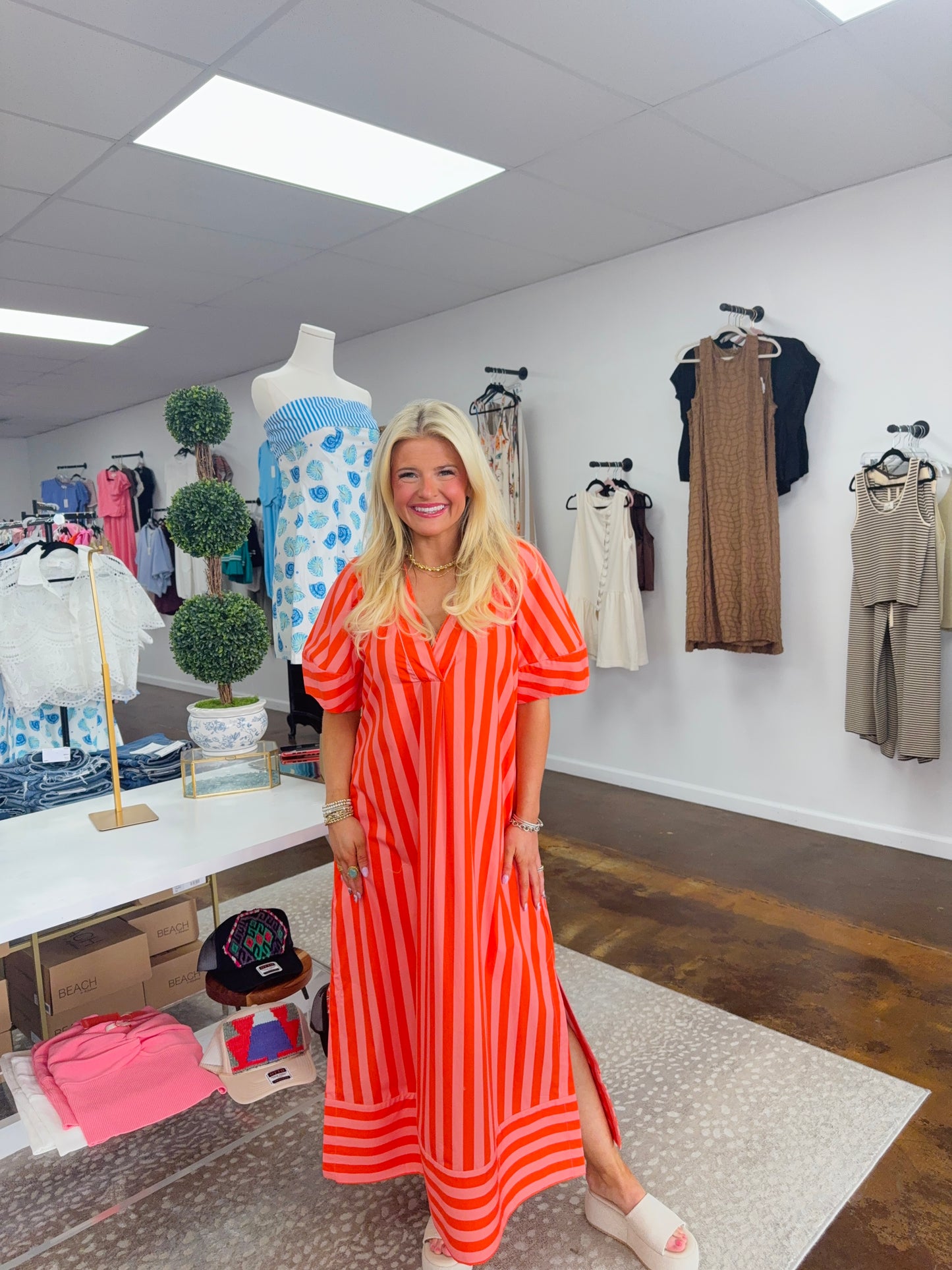 Stripe VNeck Maxi Dress