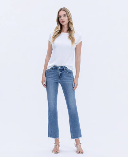 MID RISE RAW HEM CROP STRAIGHT JEANS V2750N