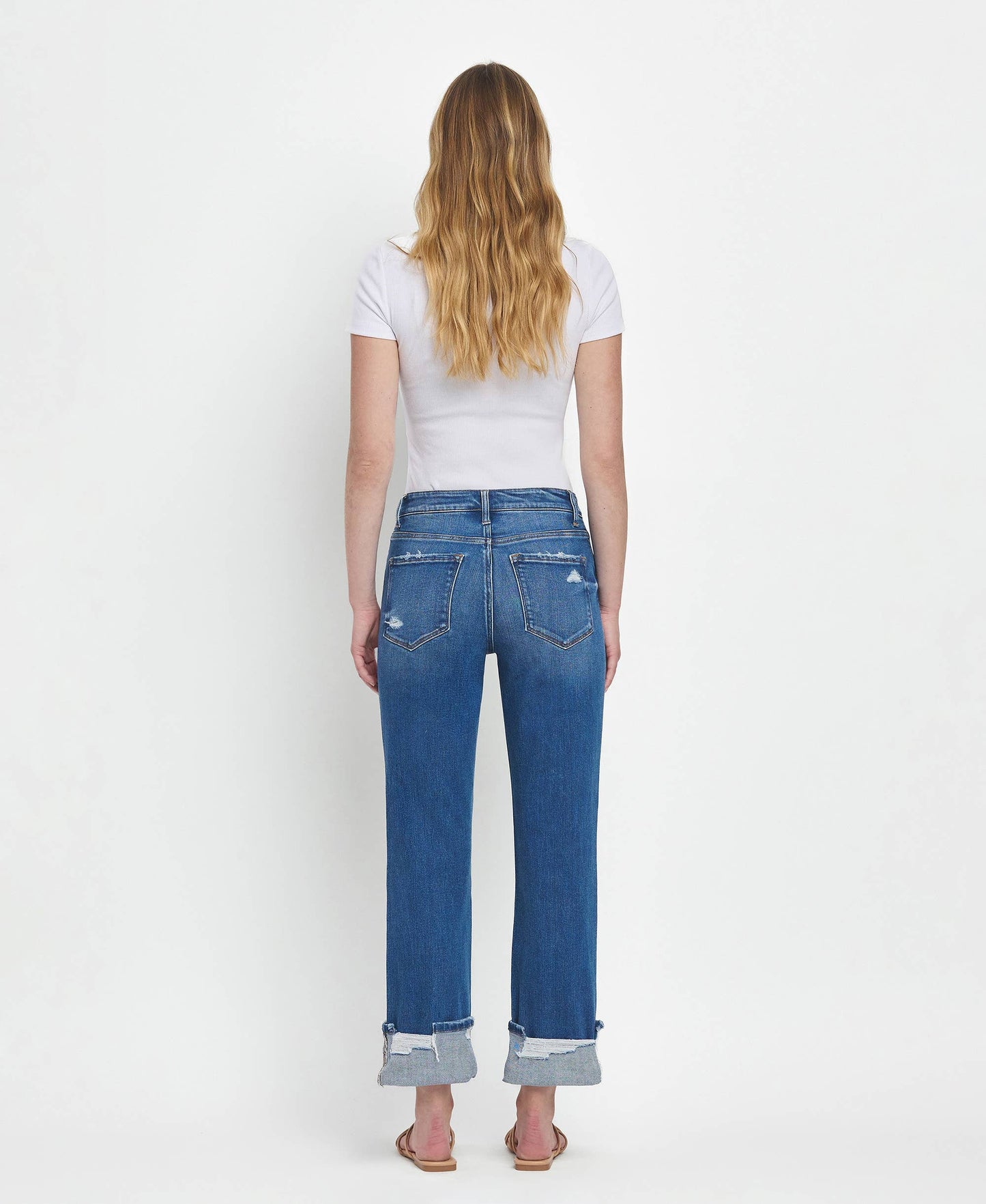 HIGH RISE CUFFED STRAIGHT JEANS