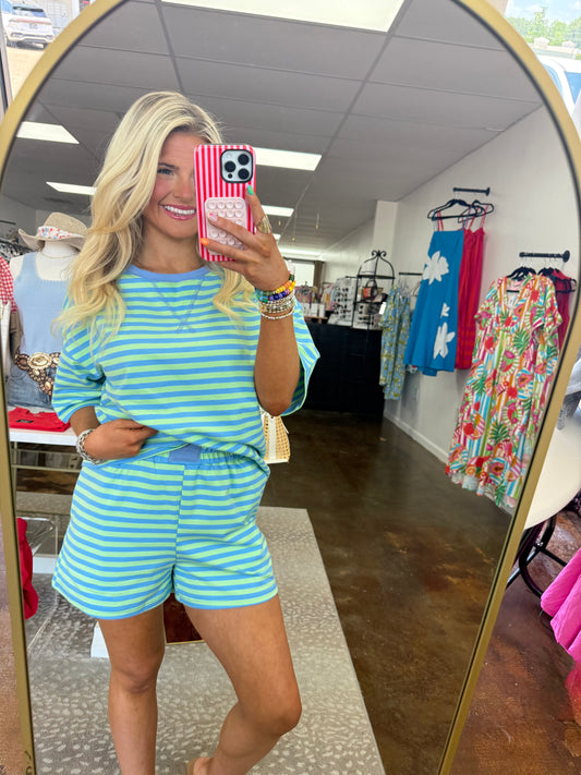 Olivia Striped Ribbed Cotton T-Shirt and Shorts Set