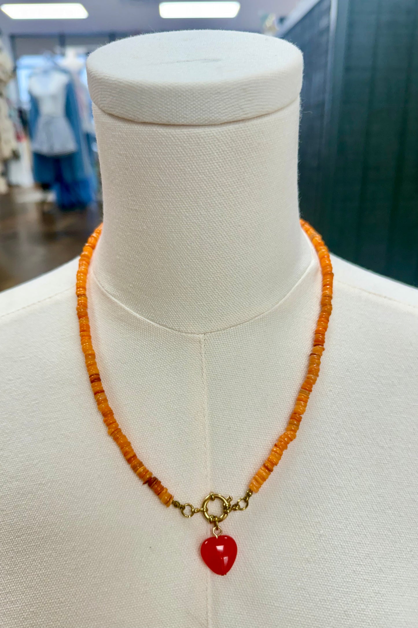 Beaded Necklace with Heart Charm