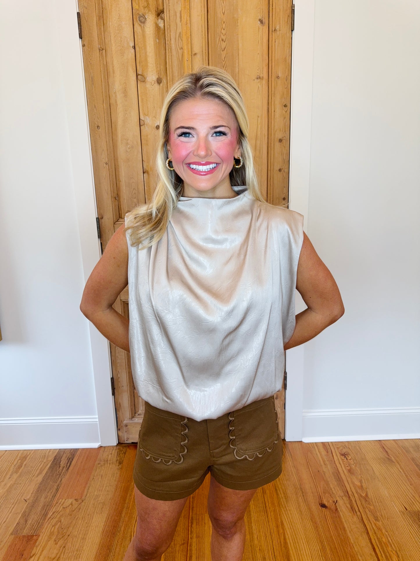 Stacy Mock Neck Bubble Hem Blouse
