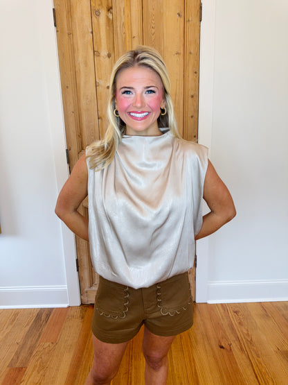 Stacy Mock Neck Bubble Hem Blouse
