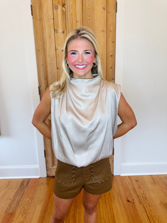 Stacy Mock Neck Bubble Hem Blouse