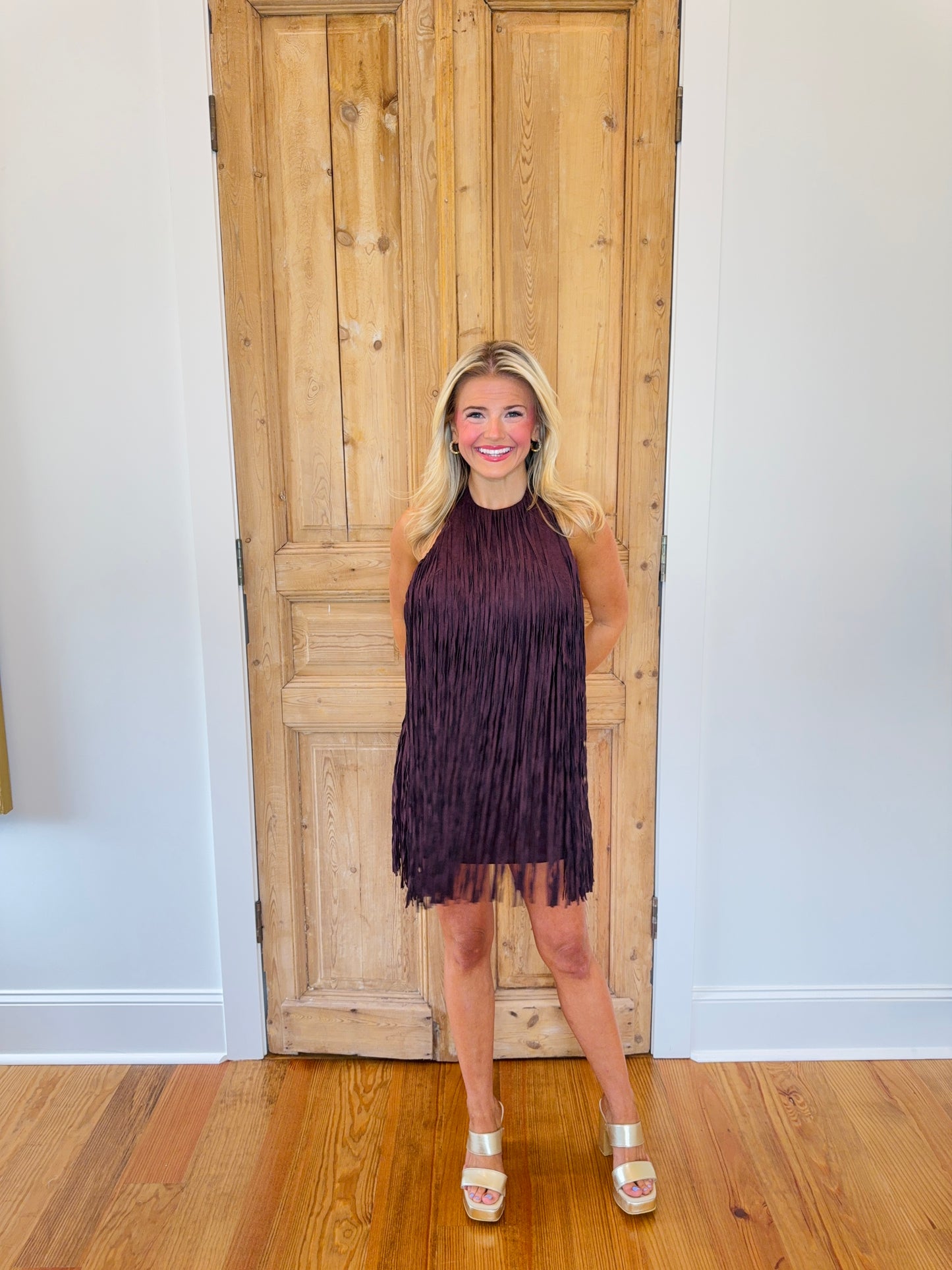 Sam Fringe Suede Mini Dress - Burgundy