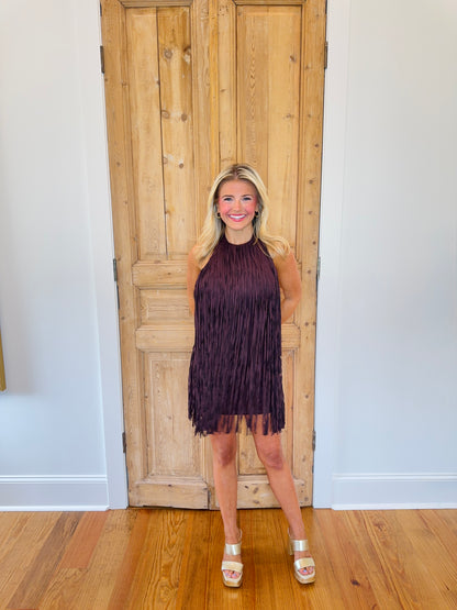 Sam Fringe Suede Mini Dress - Burgundy