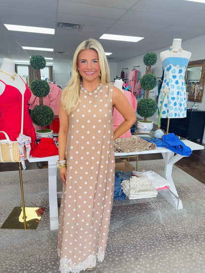 Cam Polka Dot Maxi Dress with Lace Trim