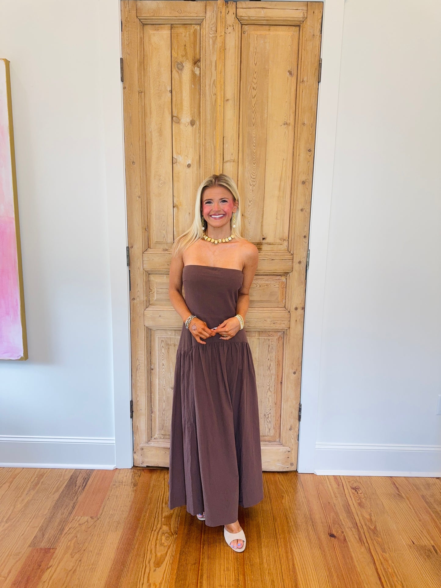 Bella Drop Waist Strapless Midi Dress