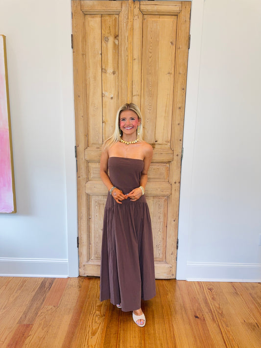 Bella Drop Waist Strapless Midi Dress