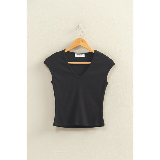 Mattie V-Neck Cap Sleeve Top - Black
