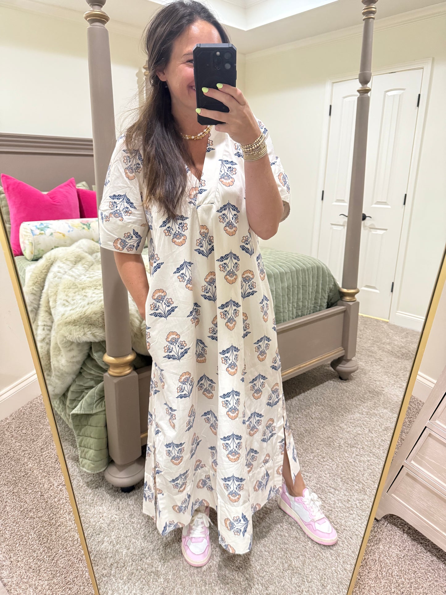 Vintage Floral Vneck Signature Maxi Dress