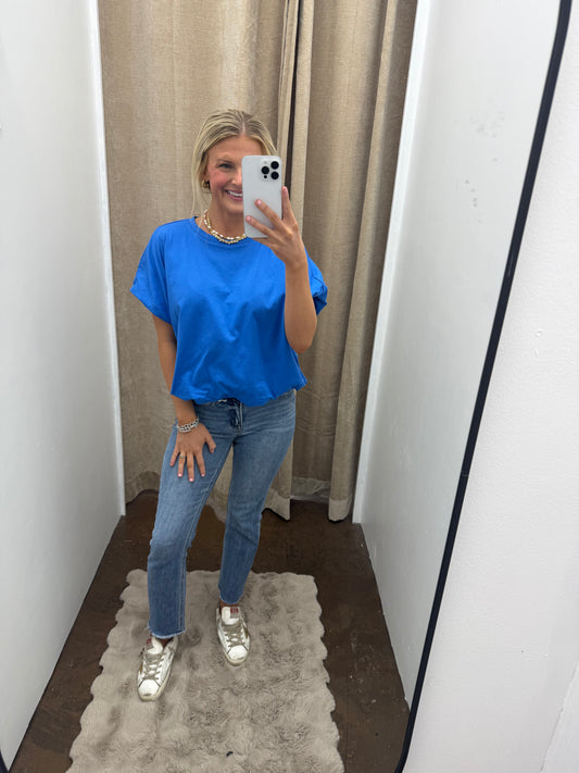 Blue Bubble Hem Blouse