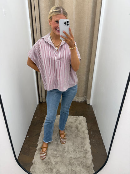 Stripe Signature Vneck Collar Top