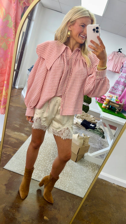 Pink Gingham Peter Pan Collar Blouse