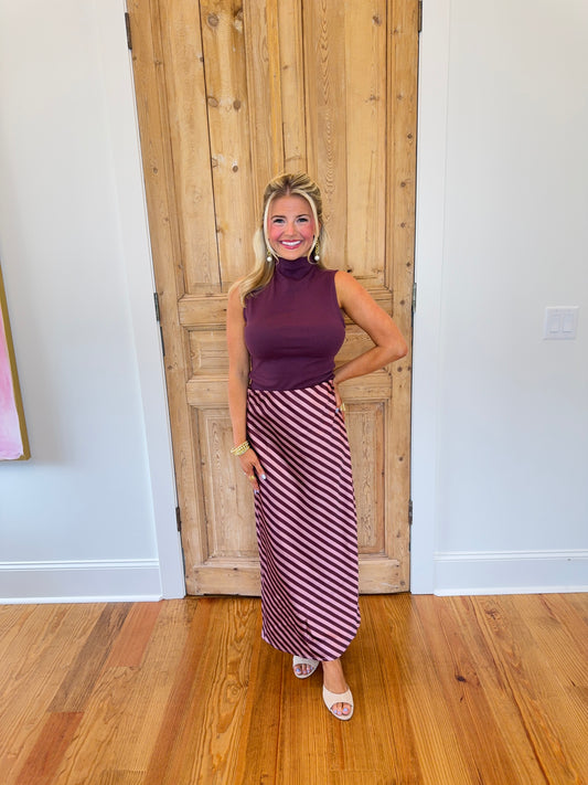 Dusty Rose Satin Maxi Skirt